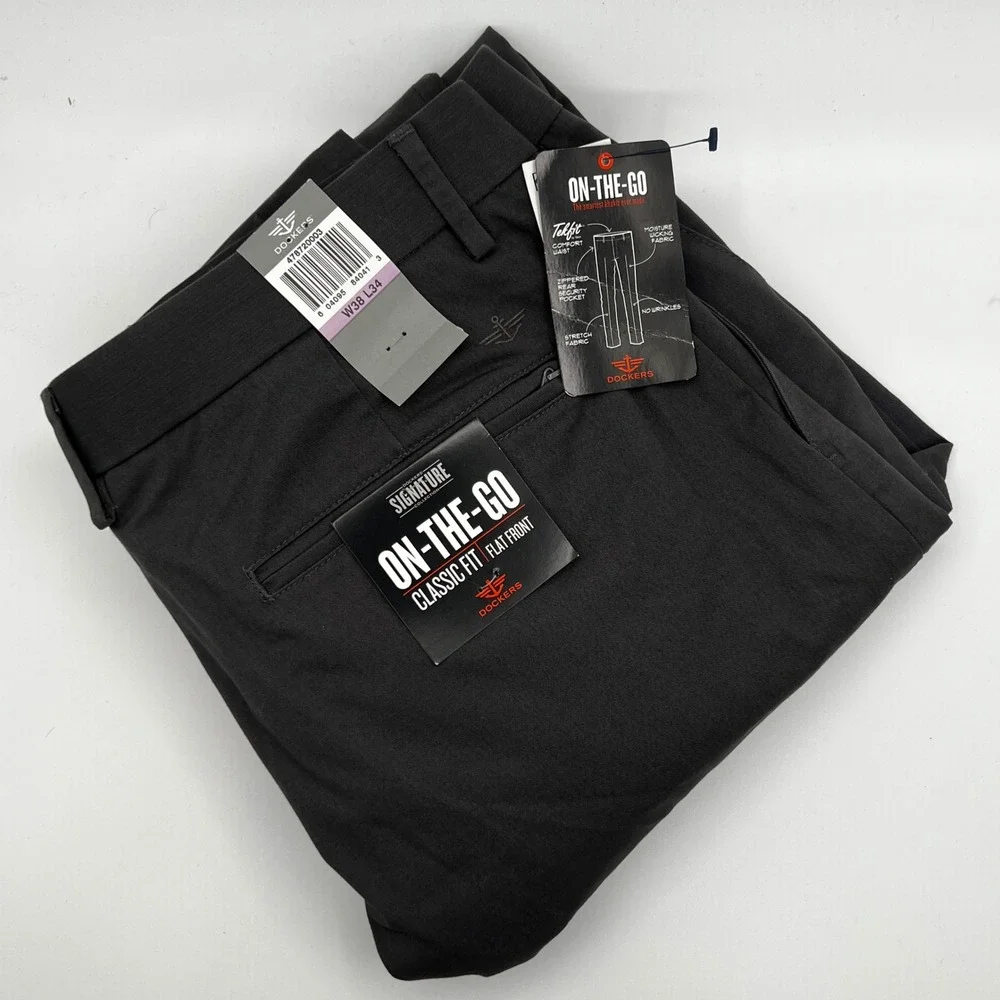 Dockers Dress‎ Pants Mens 38x34 On-The-Go Charcoal Grey Classic Fit Khakis NEW
